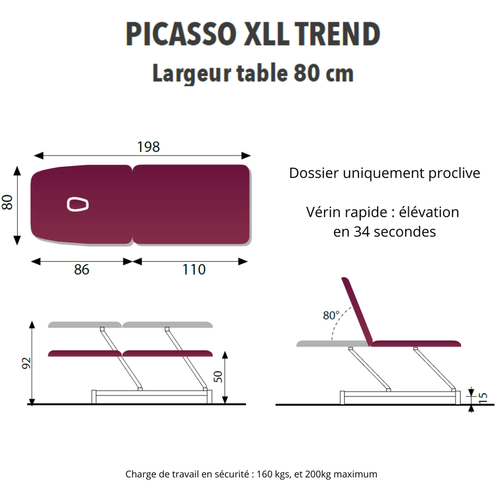 Table de massage PICASSO XLL TREND à 2 plans