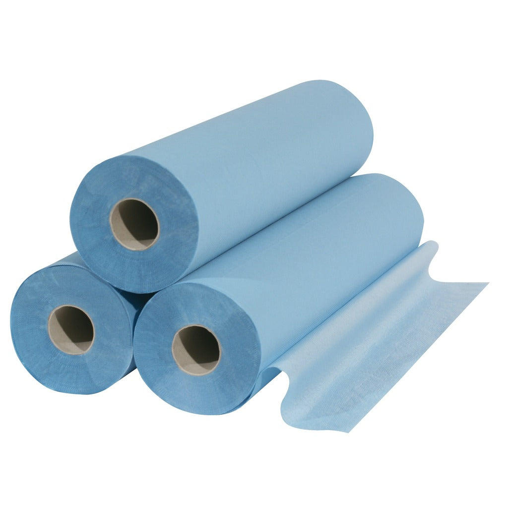 Drap d'examen plastifié bleu - 50 x 38 cm ou 50 x 114 cm - Carton de 6 rouleaux