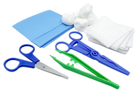 Set de pansement avec pinces, ciseaux et compresses – Carton de 5 sets