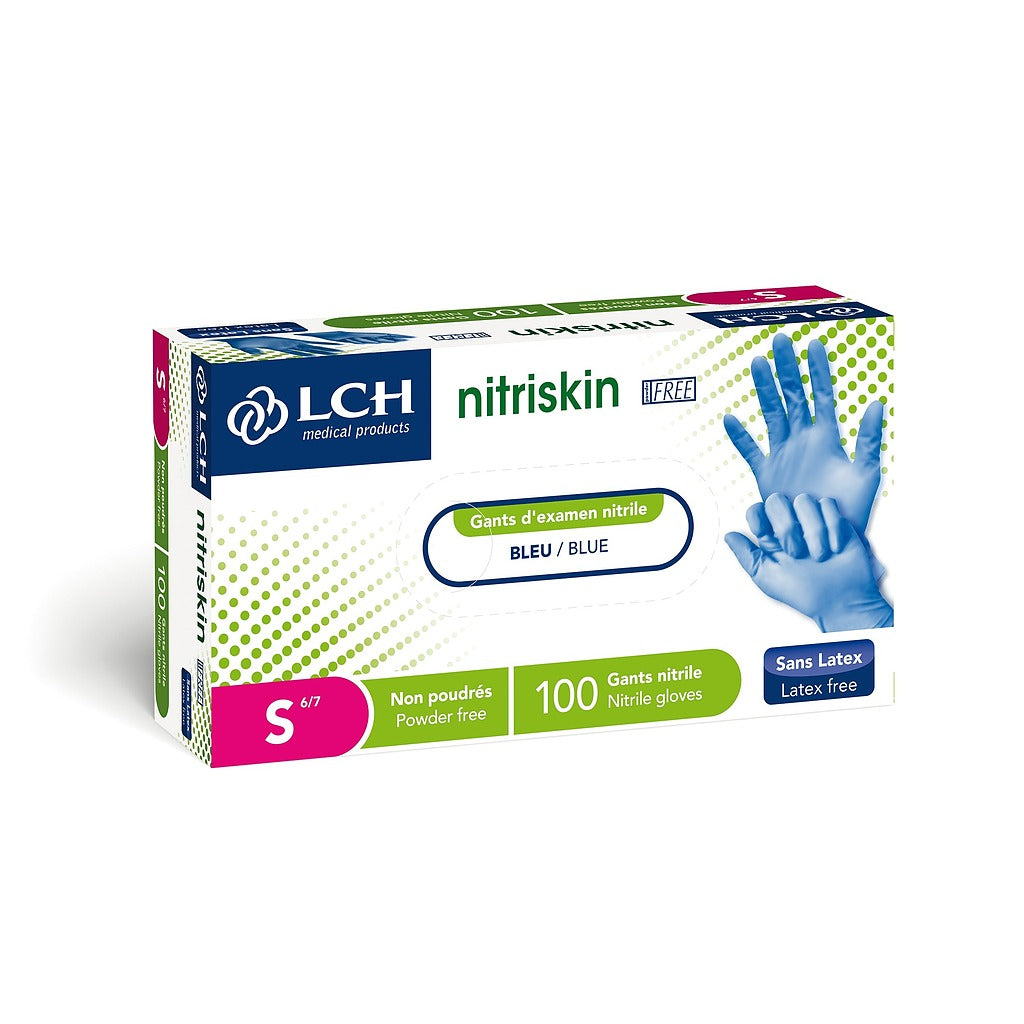 Gants d'examen en nitrile non poudrés Nitriskin LCH - Bleu - Premium