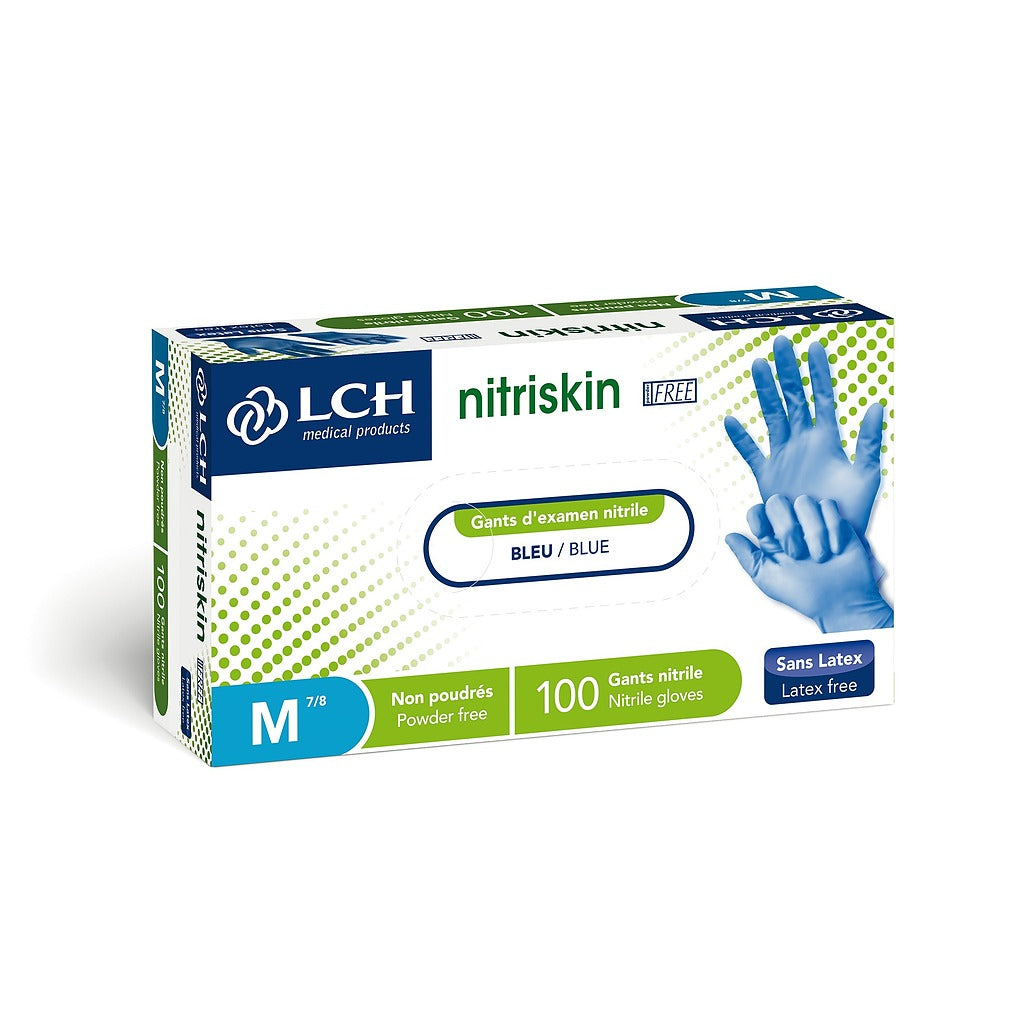 Gants d'examen en nitrile non poudrés Nitriskin LCH - Bleu - Premium