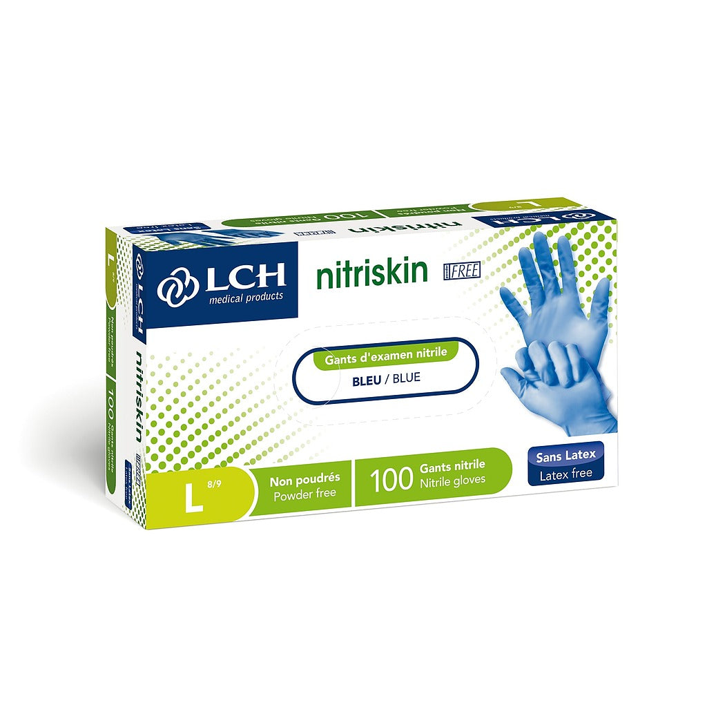 Gants d'examen en nitrile non poudrés Nitriskin LCH - Bleu - Premium