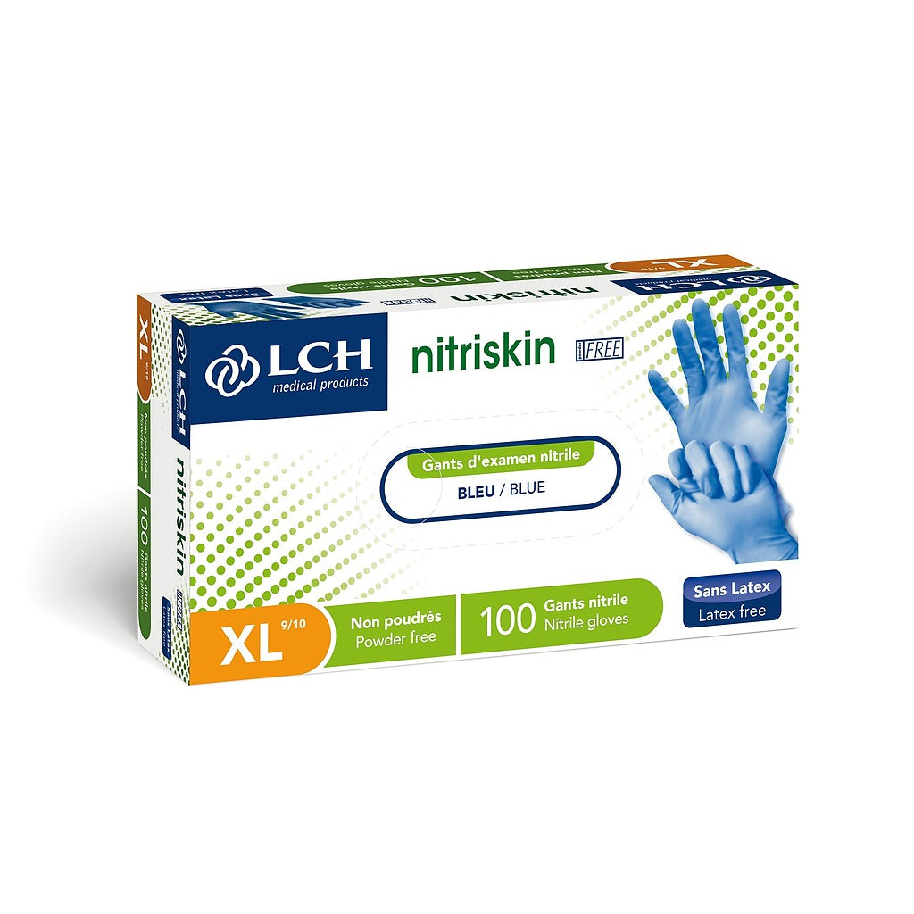 Gants d'examen en nitrile non poudrés Nitriskin LCH - Bleu - Premium