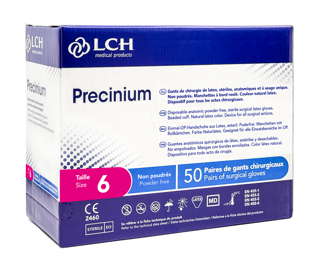 Gants stériles Precinium LCH en latex non poudrés - Boîte de 50 paires