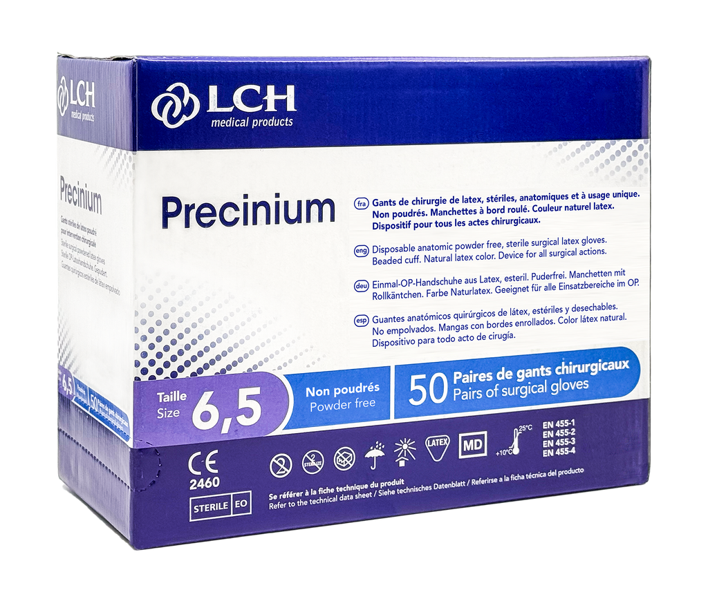 Gants stériles Precinium LCH en latex non poudrés - Boîte de 50 paires