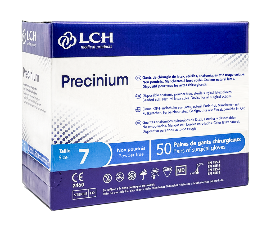 Gants stériles Precinium LCH en latex non poudrés - Boîte de 50 paires