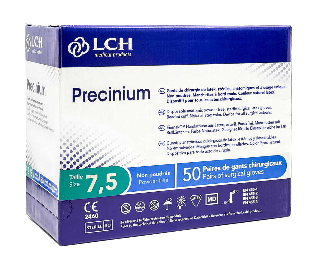 Gants stériles Precinium LCH en latex non poudrés - Boîte de 50 paires