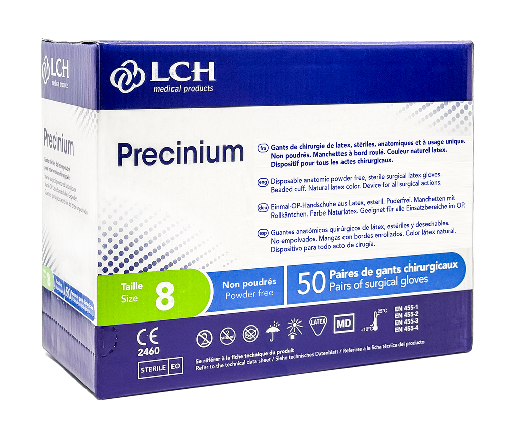 Gants stériles Precinium LCH en latex non poudrés - Boîte de 50 paires