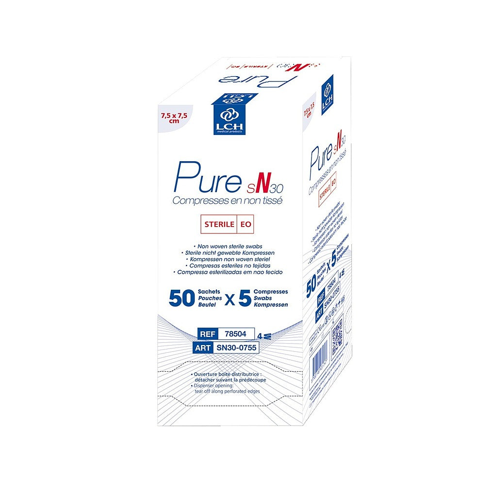 Compresses en non tissés stériles PURE sN30 - LCH - 50 sachets de 5 compresses
