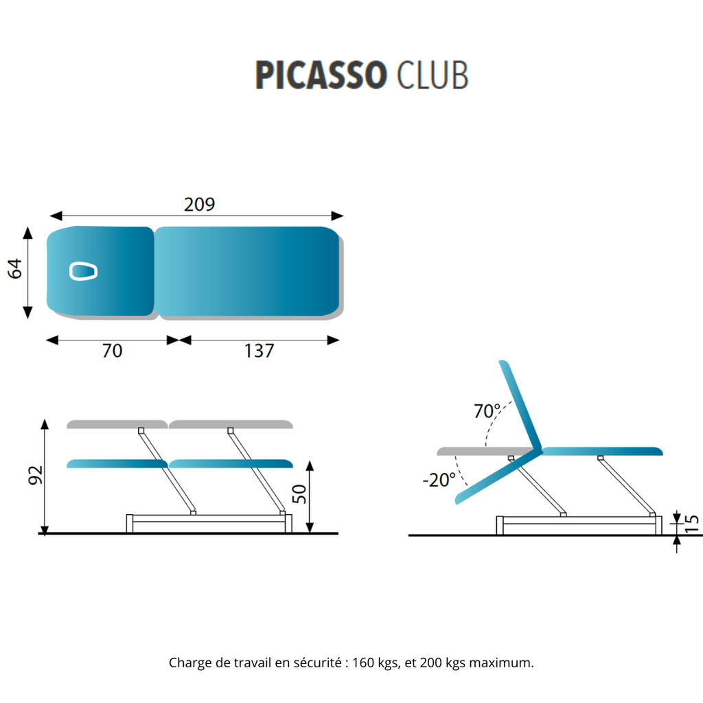 Table de massage électrique 2 plans Picasso Club