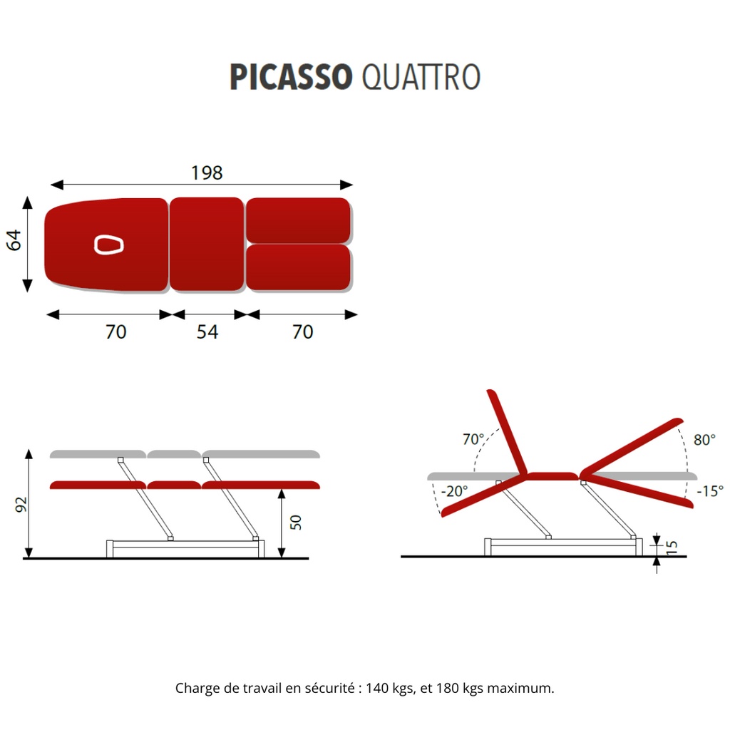 Table de massage Picasso Quattro 4 plans