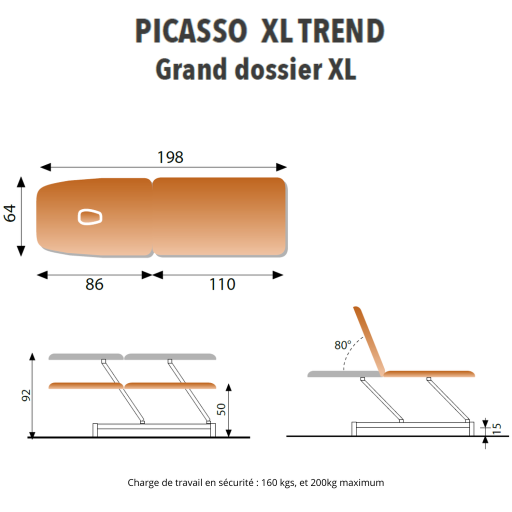Table de massage 2 plans Picasso XL Trend