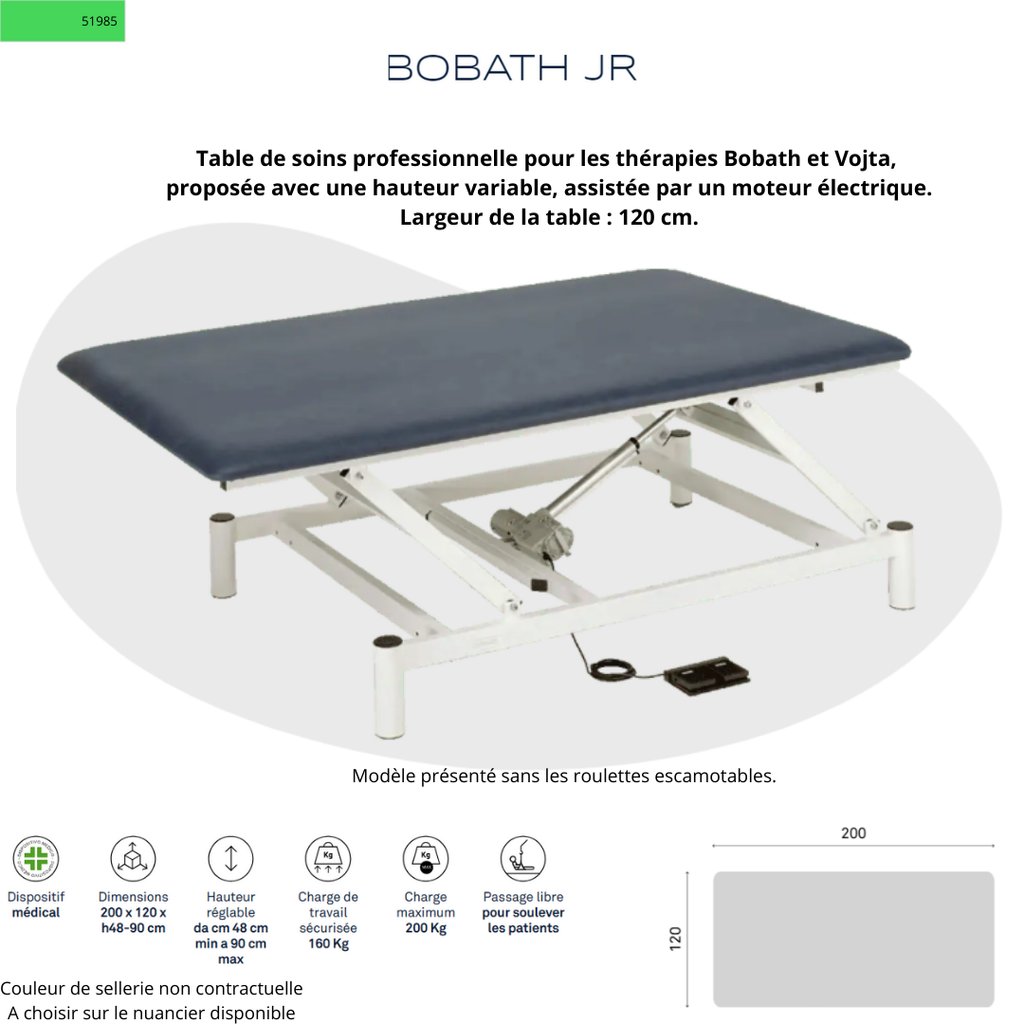 Table électrique Bobath Jr Ferrox à hauteur variable avec roulettes