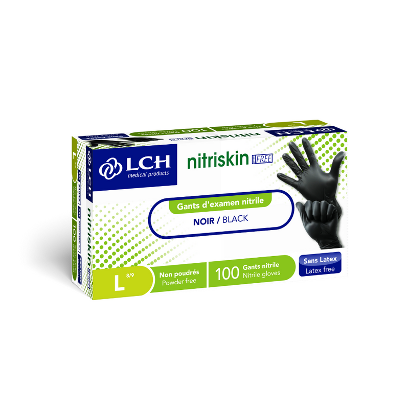 Gants d'examen en nitrile non poudrés Nitriskin LCH - Noir