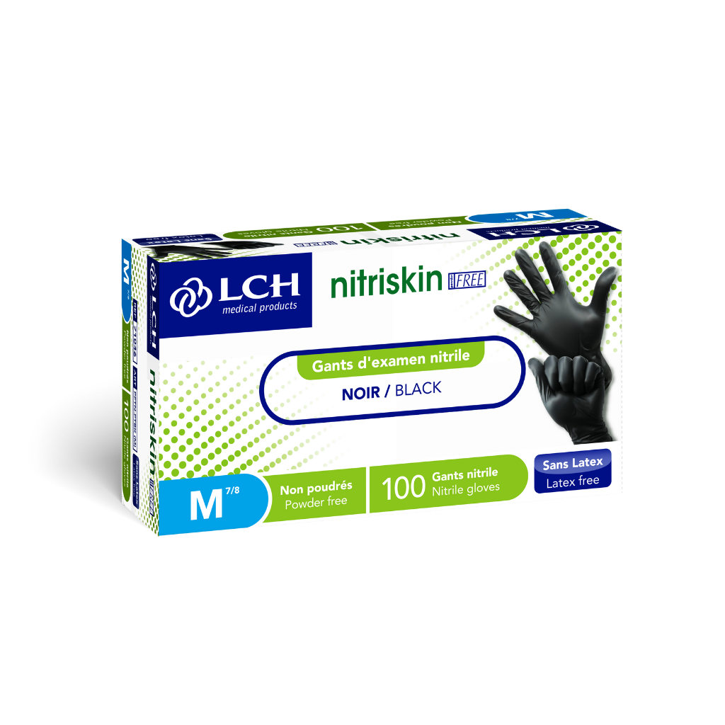 Gants d'examen en nitrile non poudrés Nitriskin LCH - Noir