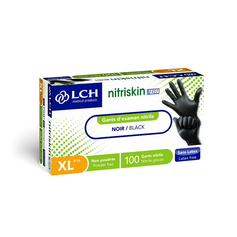 Gants d'examen en nitrile non poudrés Nitriskin LCH - Noir