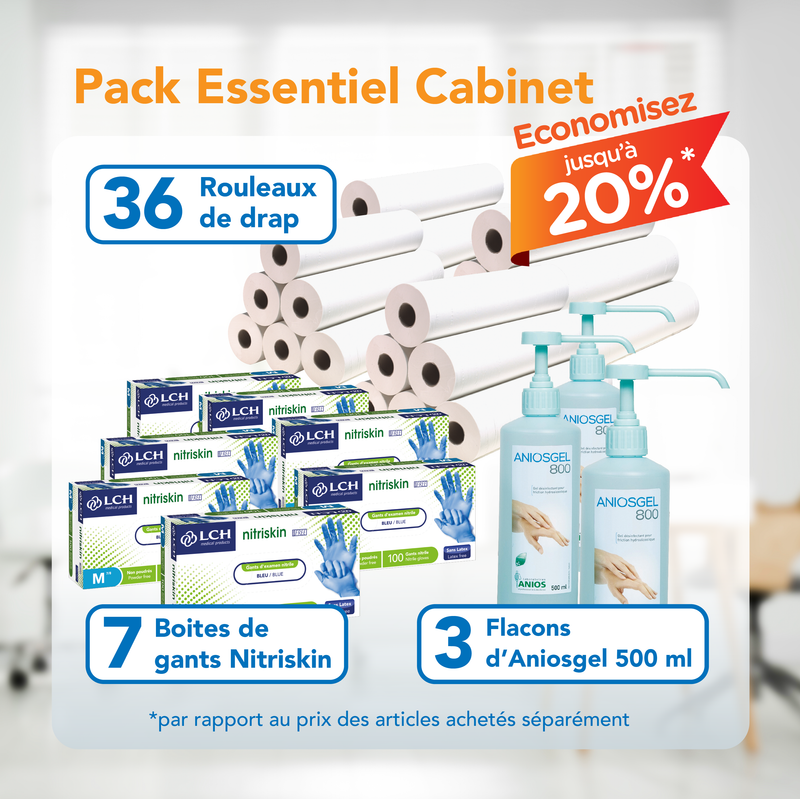 Pack Essentiel Cabinet Médical : draps, gants et Aniosgel en un clic