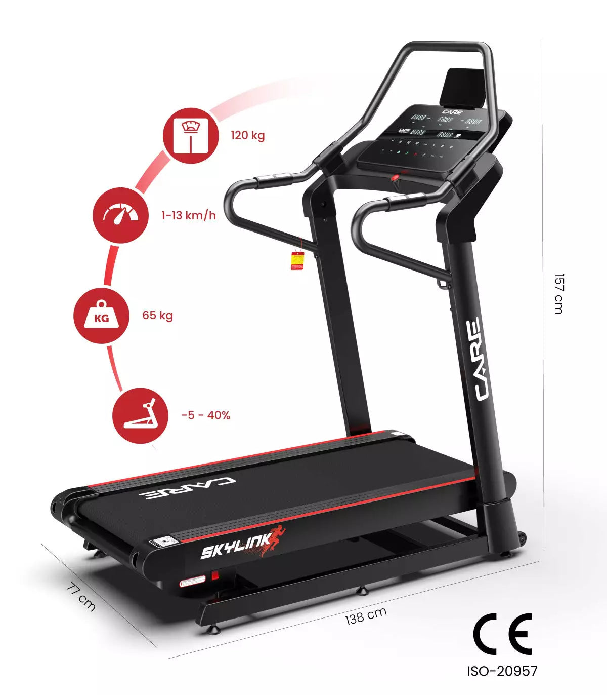 Tapis de course 13kmh et inclinaison 40% SKYLINK CARE