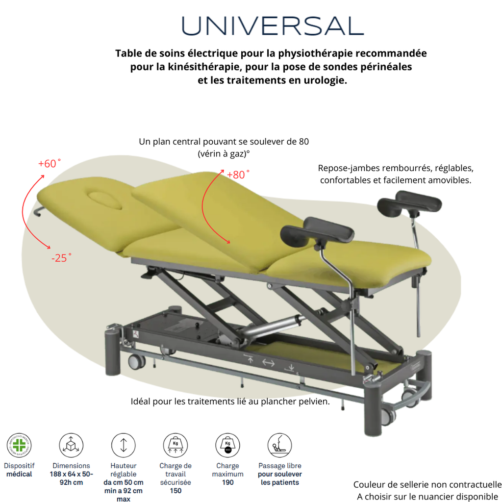 Table de soins électrique Universal à 3 plans Ferrox - avec roulettes et cadre de commande