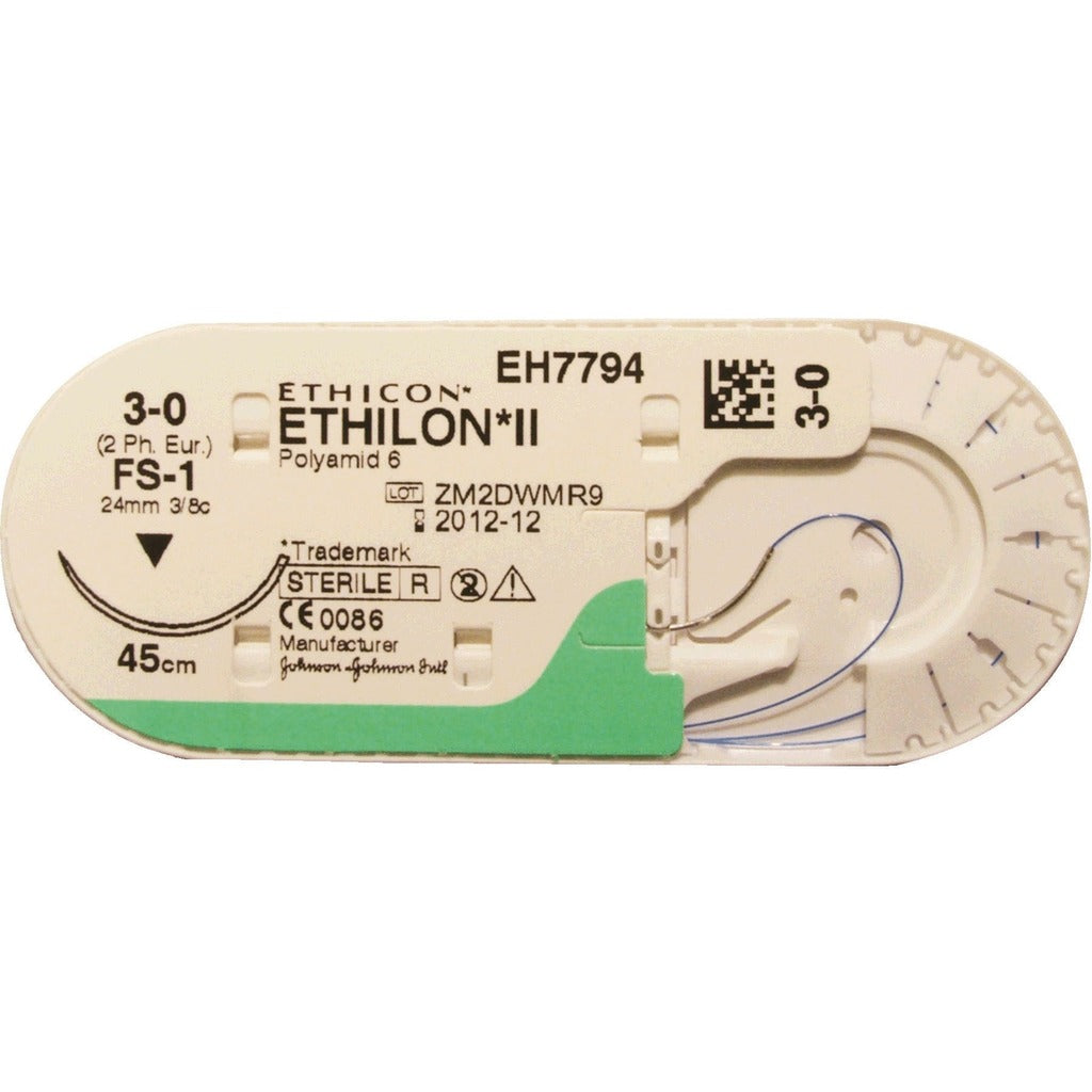 Sutures Ethilon - Ethicon F3221G - Non résorbables - USP 3/0 fil 75cm Aigu L13 bleu