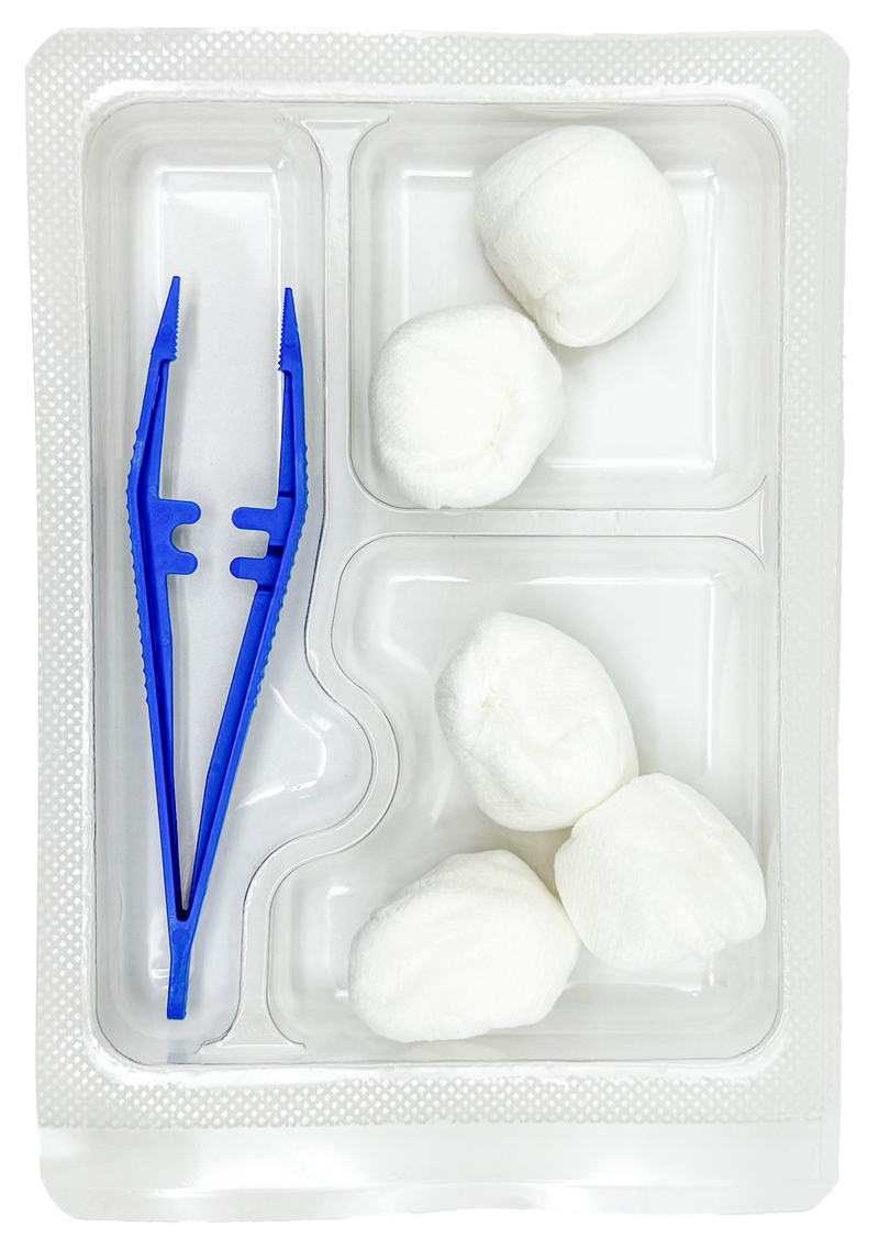 Set de pansement avec pince anatomique et boules non tissées - Carton de 5
