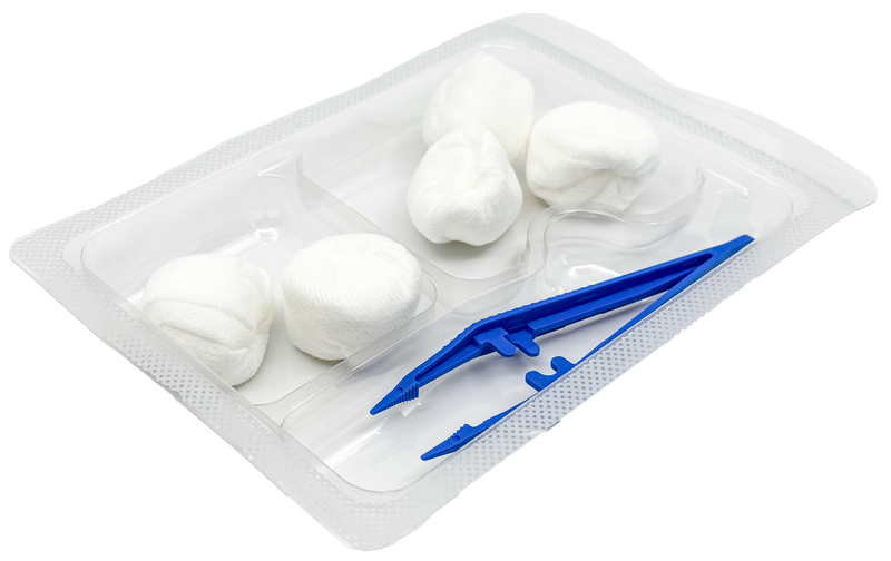Set de pansement avec pince anatomique et boules non tissées - Carton de 5