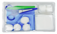 Set de pansement avec pinces, ciseaux et compresses – Carton de 5 sets