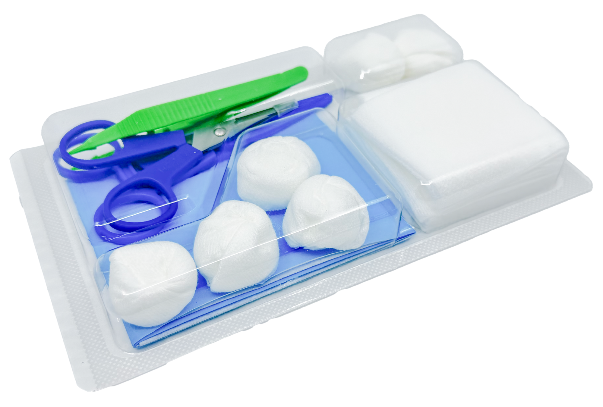 Set de pansement avec pinces, ciseaux et compresses – Carton de 5 sets