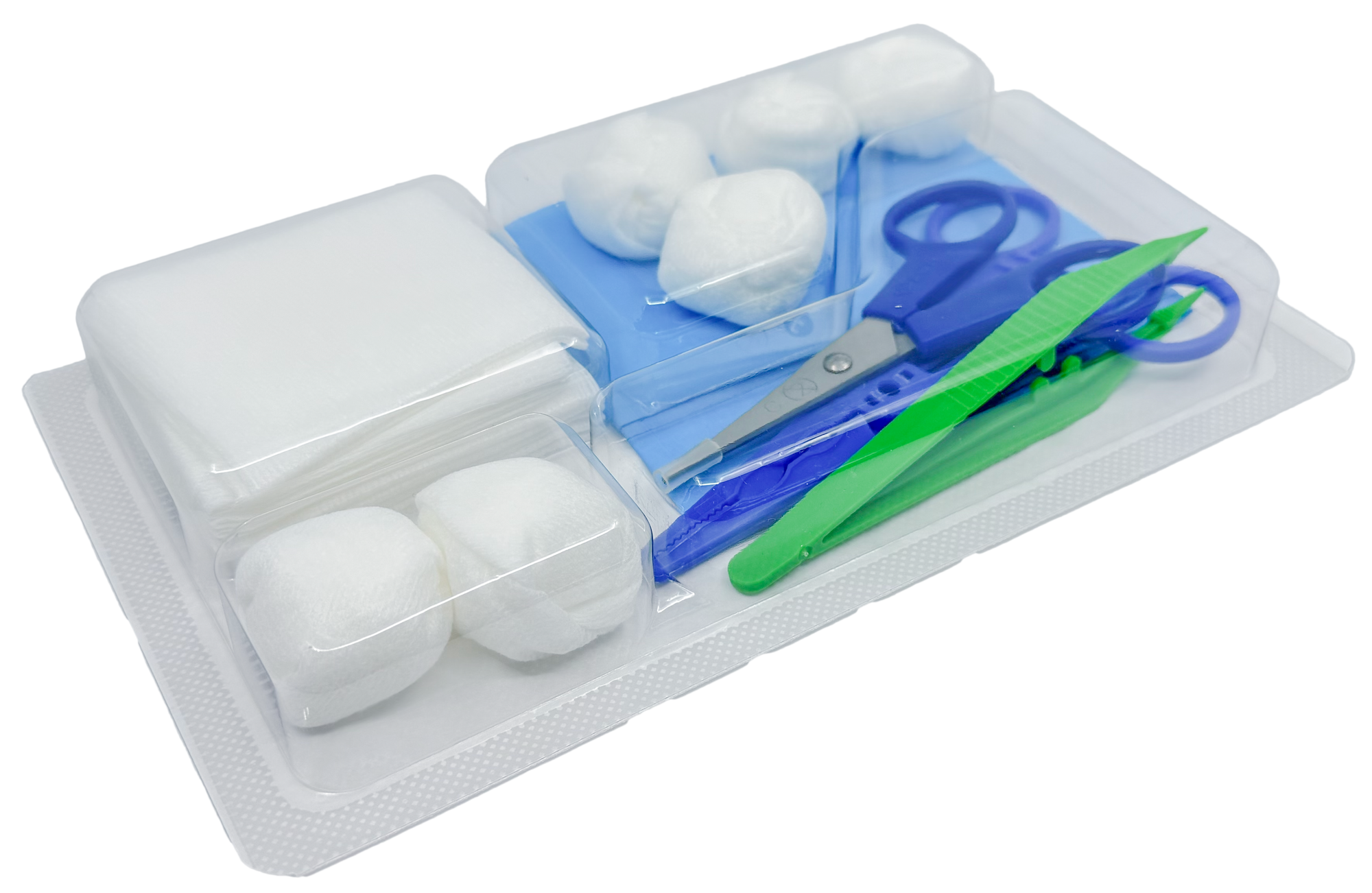 Set de pansement avec pinces, ciseaux et compresses – Carton de 5 sets