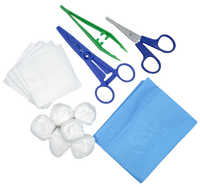 Set de pansement avec pinces, ciseaux et compresses – Carton de 5 sets