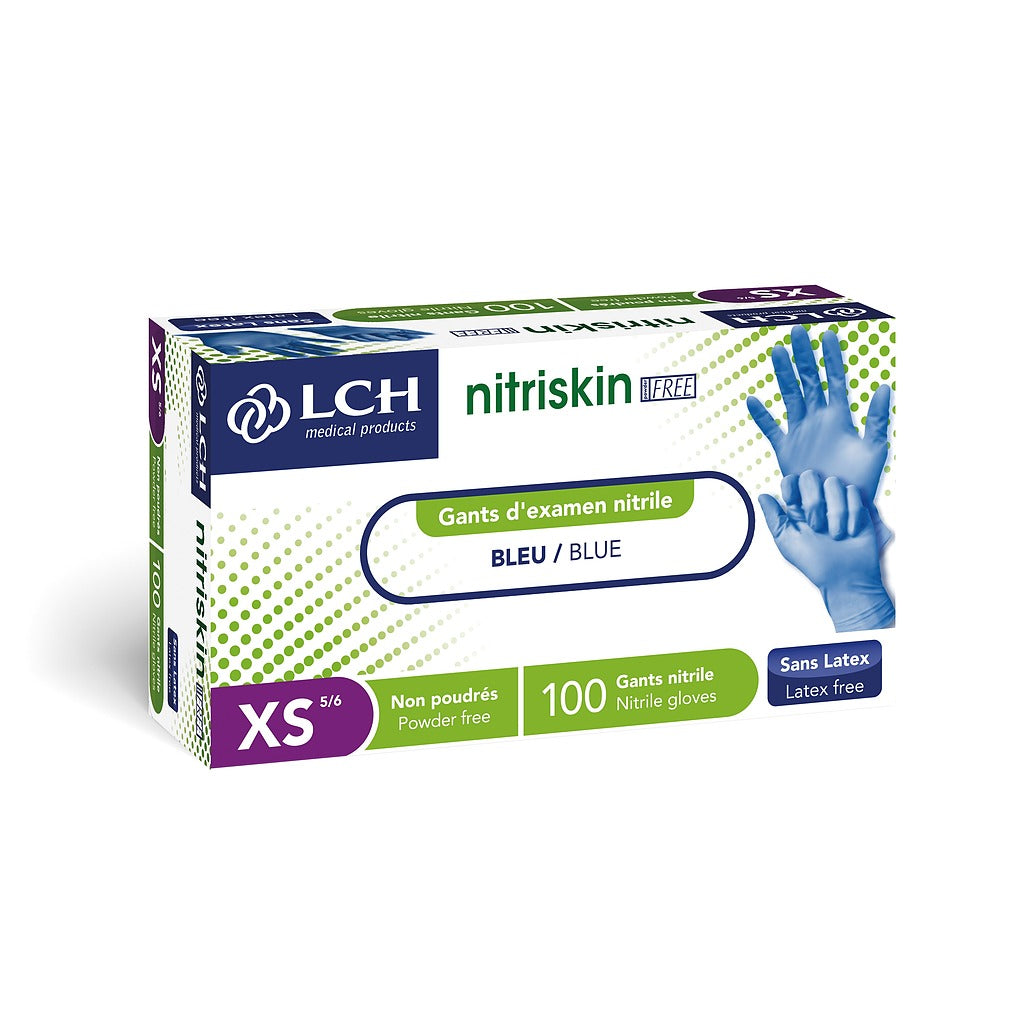 Gants d'examen en nitrile non poudrés Nitriskin LCH - Bleu