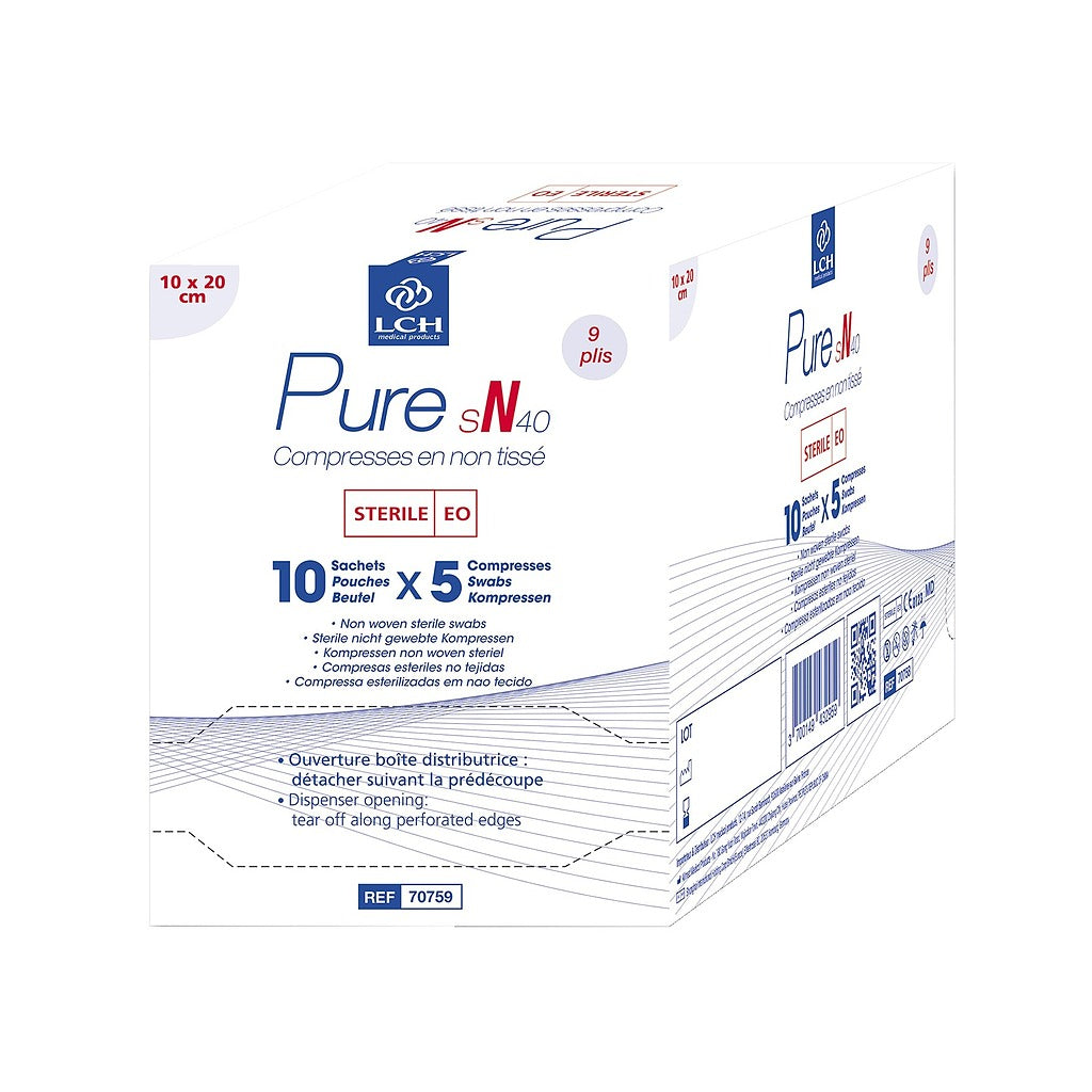 Compresses en non tissés stériles PURE sN40 10x20cm LCH