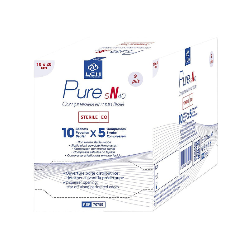 Compresses en non tissés stériles PURE sN40 10x20cm LCH