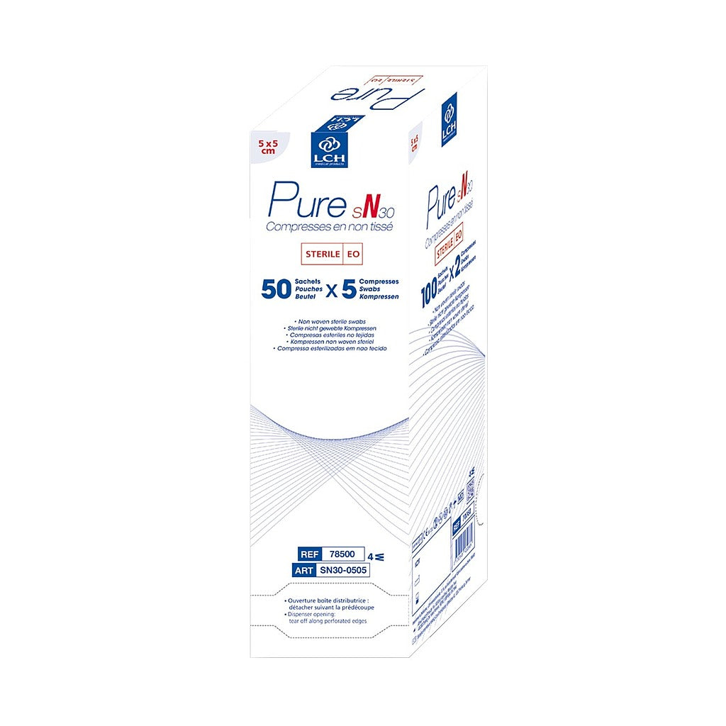 Compresses en non tissés stériles PURE sN30 - LCH - 50 sachets de 5 compresses