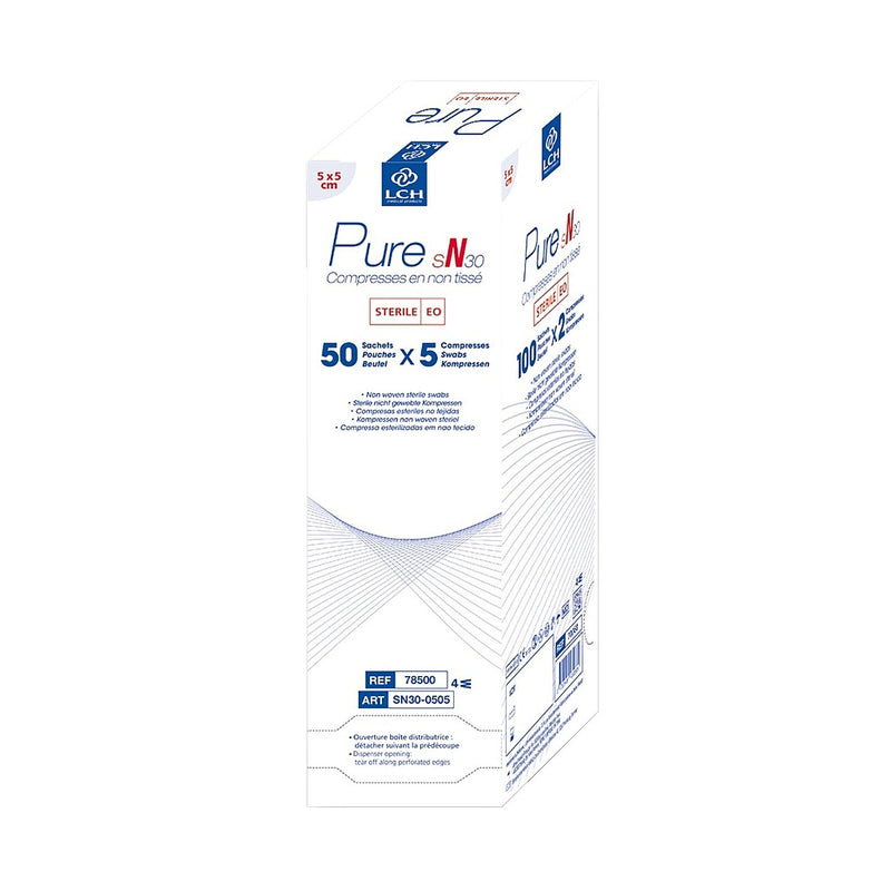 Compresses en non tissés stériles PURE sN30 - LCH - 50 sachets de 5 compresses