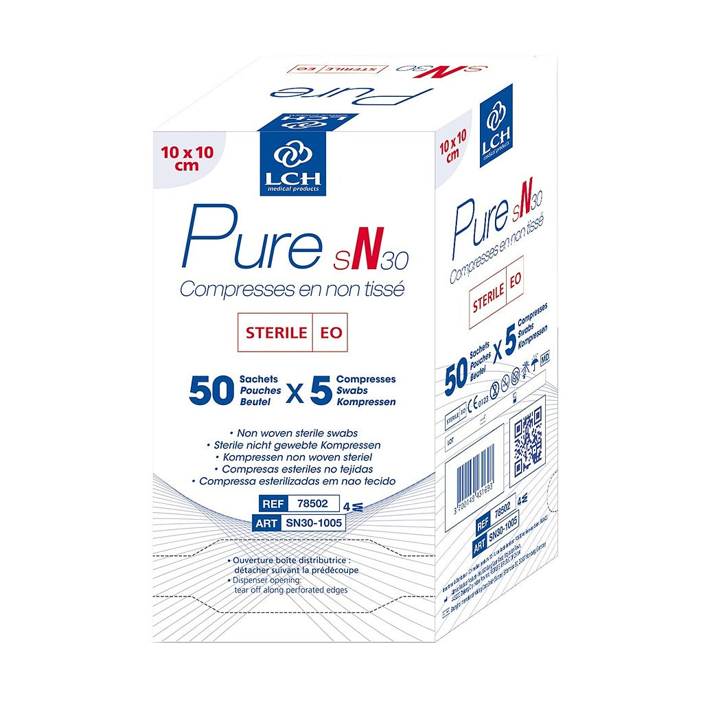 Compresses en non tissés stériles PURE sN30 - LCH - 50 sachets de 5 compresses