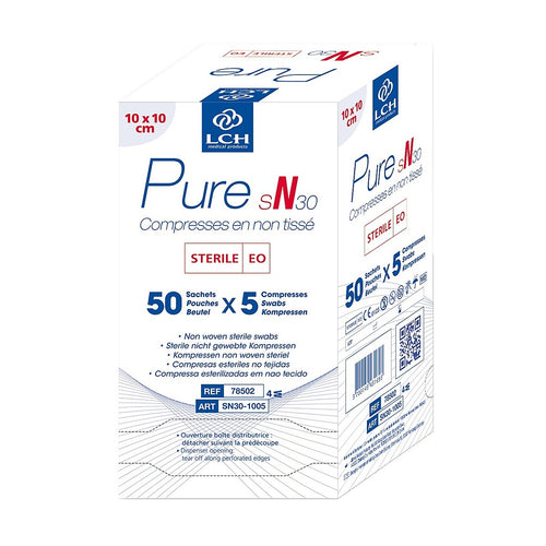 Compresses en non tissés stériles PURE sN30 - LCH - 50 sachets de 5 compresses