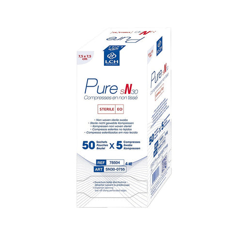 Compresses en non tissés stériles PURE sN30 - LCH - 50 sachets de 5 compresses
