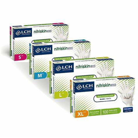 Gants d'examen en nitrile non poudrés Nitriskin LCH - Blanc
