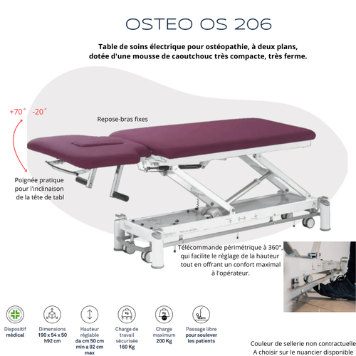 Table de massage électrique spéciale ostéopathie OS 206 - avec options