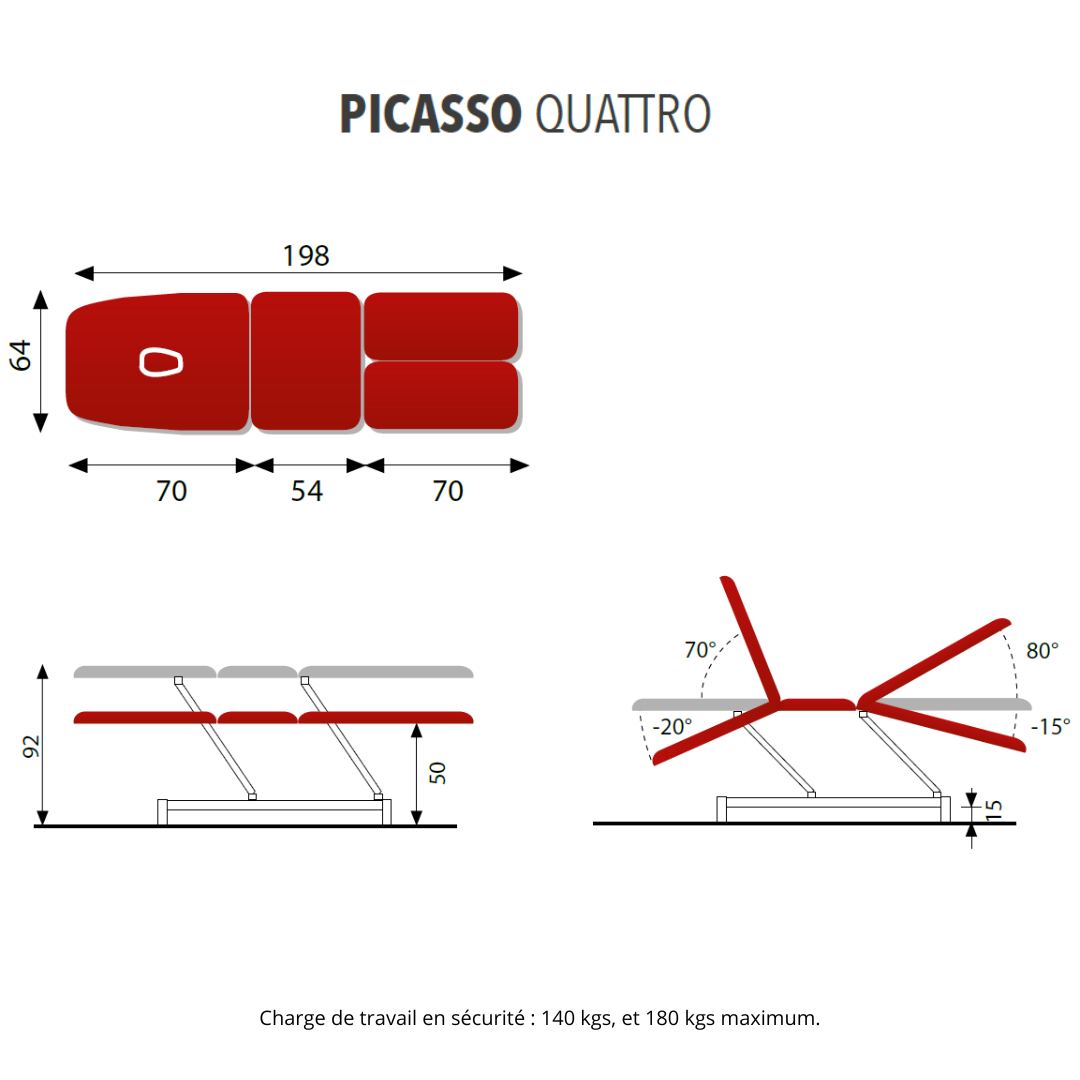 Table de massage Picasso Quattro 4 plans