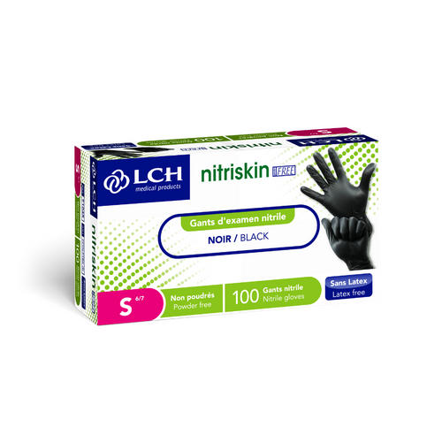 Gants d'examen en nitrile non poudrés Nitriskin LCH - Noir