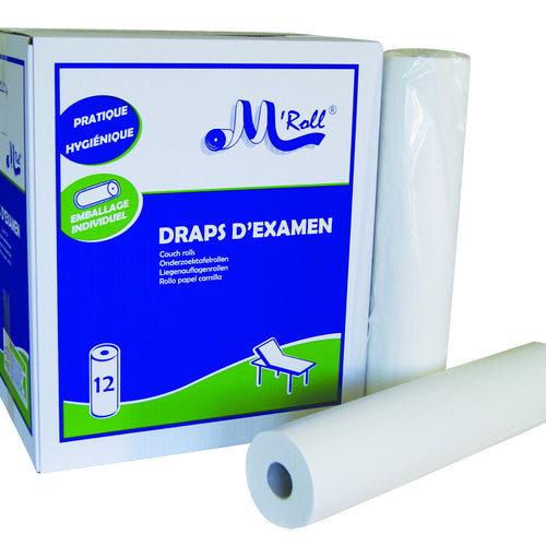 Drap d'examen ouaté lisse 50x35 cm M'Roll - Carton de 12 rouleaux